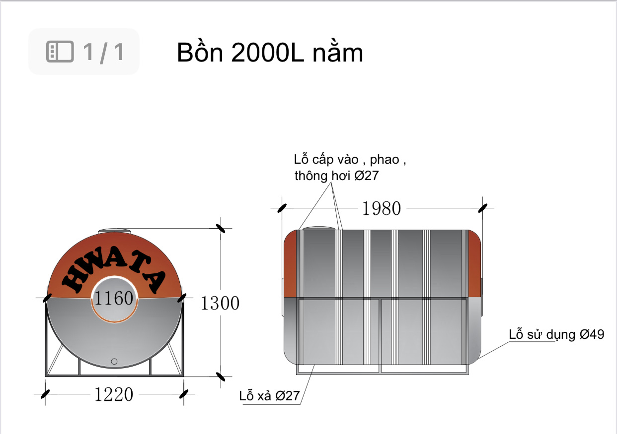 ban ve bon nuoc inox hwata 2000l ngang